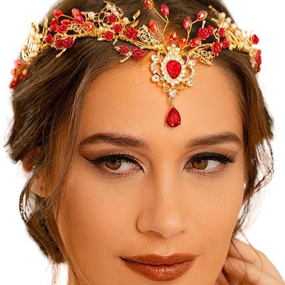 Accessories - Red Fairy Headband Rhinestone Elf Headpiece for Women Cosplay Costume